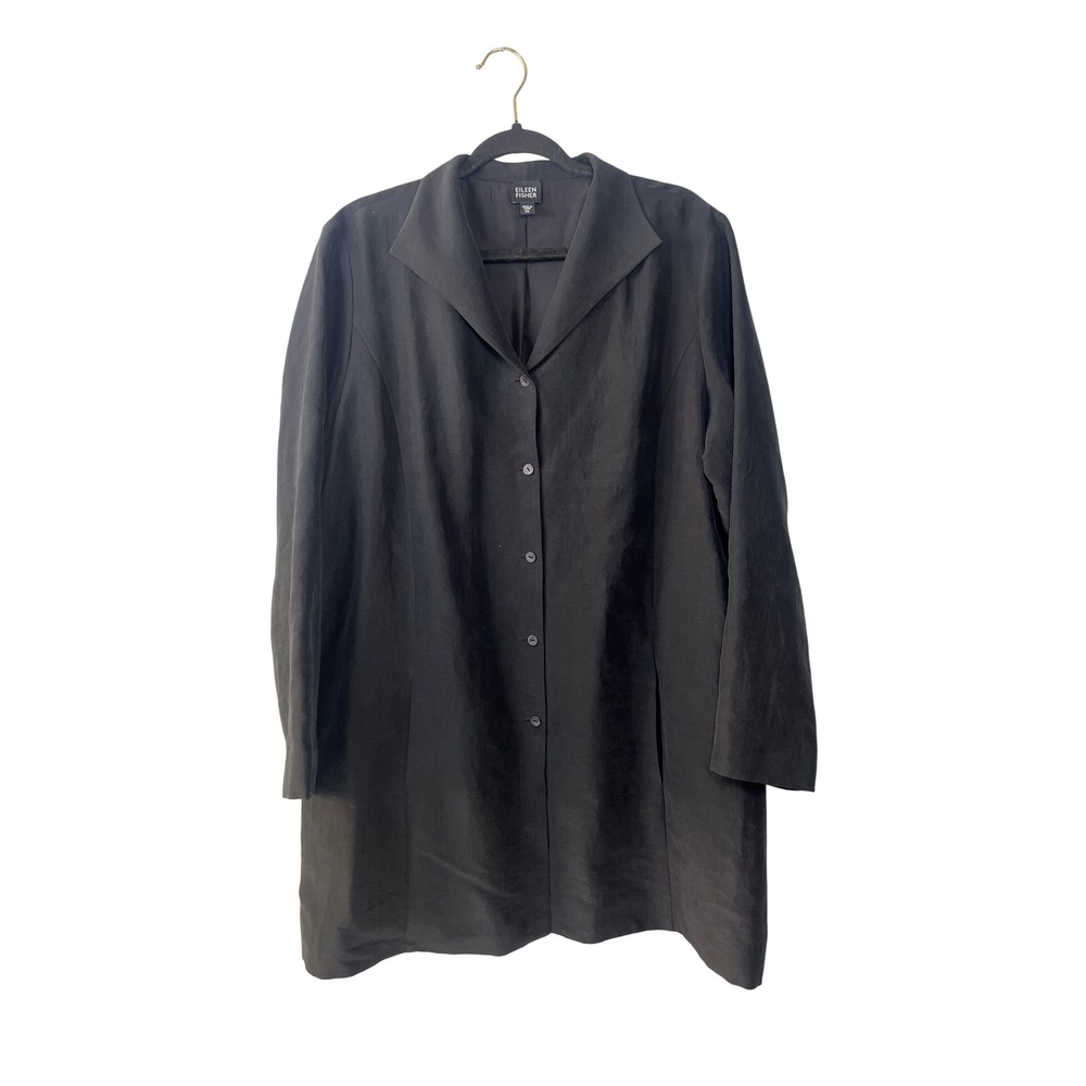 Eileen Fisher Black Silk Jacket XL Old Money Gorpcore Whimsygoth Minimalist 90s